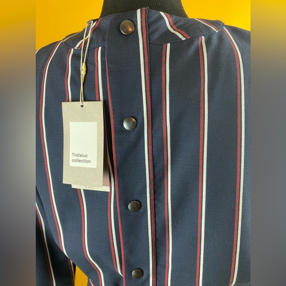 NWT Zara Navy Burgundy Striped Crop Top - Picture 7 of 7